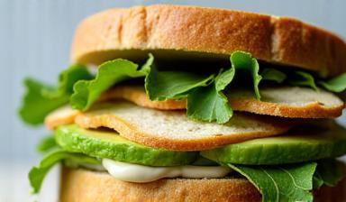 Close-up of a classic chicken and avocado sandwich on sourdough bread